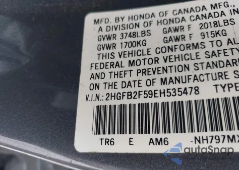 2014 Honda Civic Lx from USA, damaged, VIN 2HGFB2F59EH535478